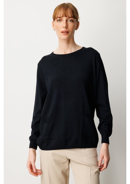 Kadın Kabartma Desenli Cepli Triko Kazak 65344 Siyah