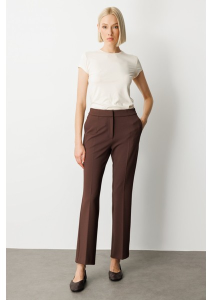 Kadın Beli Lastikli Bol Paça Pantolon 5035 Kahverengi modelleri
