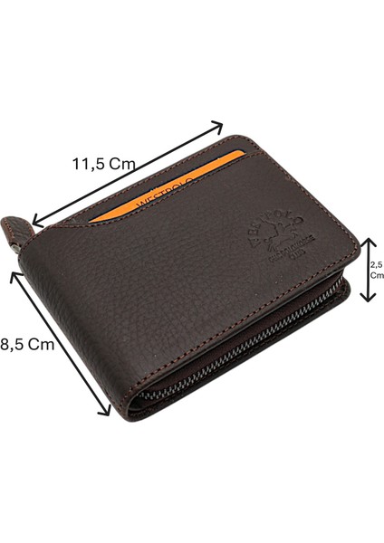 Hakiki Eskitme Deri Kağıt Para ve Bol Kart Bölmeli Patlı Unisex Cüzdan - Kahverengi