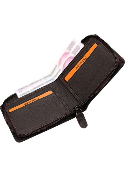 Hakiki Eskitme Deri Kağıt Para ve Bol Kart Bölmeli Patlı Unisex Cüzdan - Kahverengi fırsatları