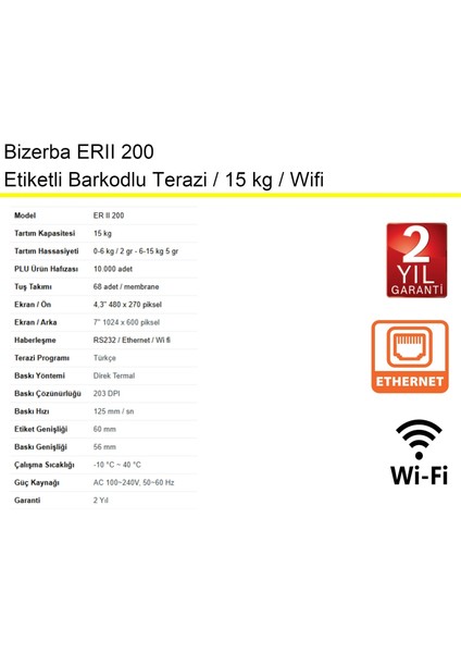 Erıı 200 Etiketli Barkodlu Terazi 15 kg Wifi modelleri
