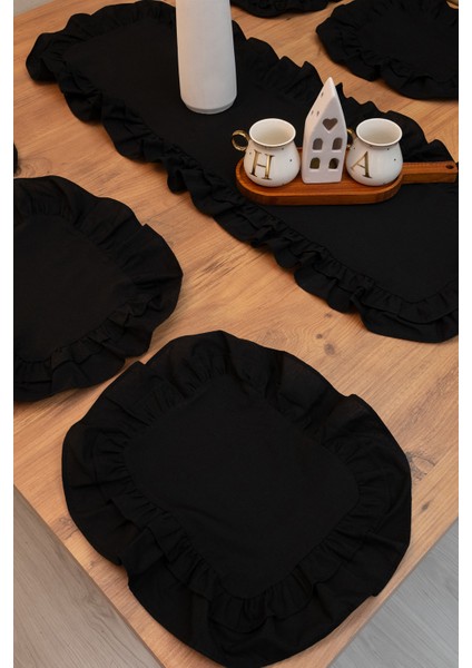 Rufle | Siyah 7 Parça Çift Fırfırlı Sofra Sunum Seti 40 x 110 modelleri