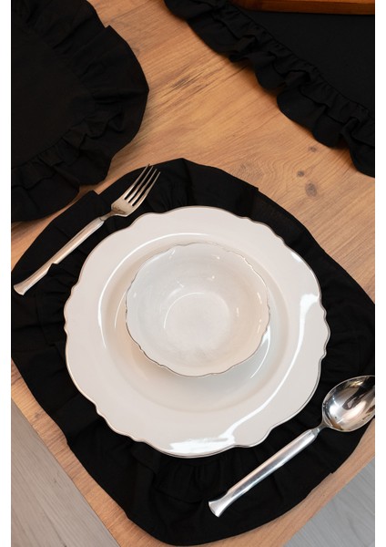 Rufle | Siyah 7 Parça Çift Fırfırlı Sofra Sunum Seti 40 x 110 fırsatları