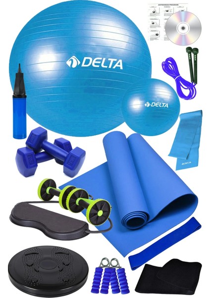 14 Lü Pilates Topu Seti Plates Minderi 1 kg Dambıl Aerobik Band Tekerlekli Lastikli Spor Aleti