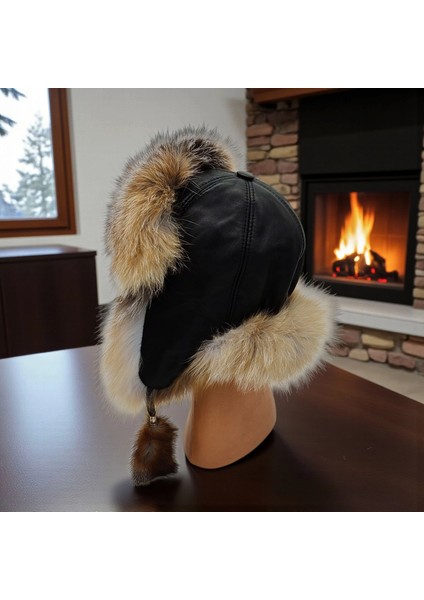 Hakiki Deri Gerçek Tilki Kürklü Ushanka Şapka Erkek Kadın Şapka Bere Kahverengi Sıcak Kışlık fiyatları