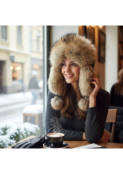 Hakiki Deri Gerçek Tilki Kürklü Ushanka Şapka Erkek Kadın Şapka Bere Kahverengi Sıcak Kışlık modelleri