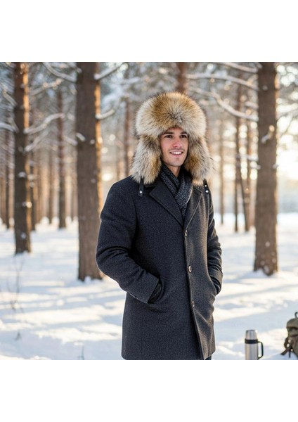 Hakiki Deri Gerçek Tilki Kürklü Ushanka Şapka Erkek Kadın Şapka Bere Kahverengi Sıcak Kışlık fırsatları