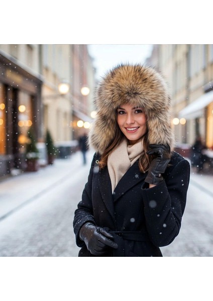 Hakiki Deri Gerçek Tilki Kürklü Ushanka Şapka Erkek Kadın Şapka Bere Kahverengi Sıcak Kışlık indirimleri