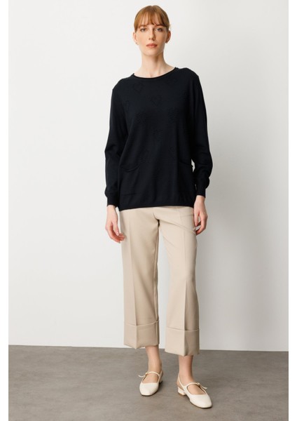 Kadın Kabartma Desenli Cepli Triko Kazak 65344 Siyah modelleri