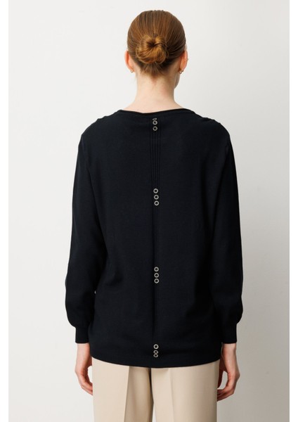 Kadın Kabartma Desenli Cepli Triko Kazak 65344 Siyah fırsatları