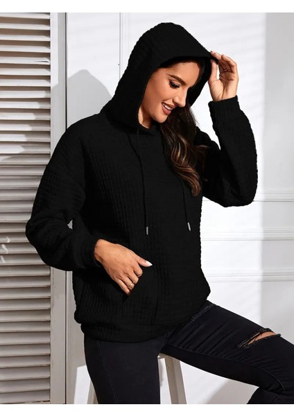 Kadın Uzun Kollu Kapşonlu Bağcıklı Cepli Capitone Sweatshirt fiyatları