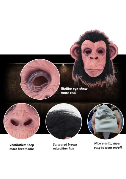 Siyah Saçlı Kafaya Tam Geçmeli Lateks Şempanze Maskesi - Lateks Maymun Orangutan Goril Maske Et Maske (5067) fırsatları