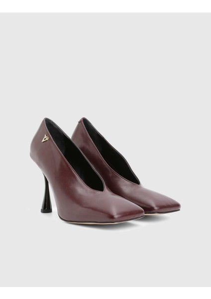 Wine Hakiki Deri Bordo Kadın Topuklu Ayakkabı