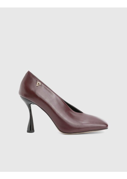 Wine Hakiki Deri Bordo Kadın Topuklu Ayakkabı modelleri