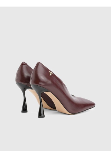 Wine Hakiki Deri Bordo Kadın Topuklu Ayakkabı fırsatları