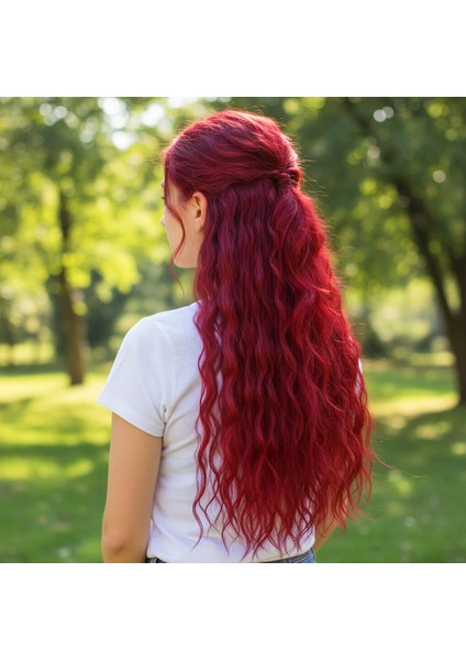 Fiber Sentetik Kabarık Dalgalı Yarım Ay + 2 Yan Çıt Çıt / Kızıl