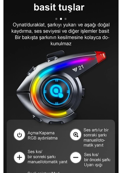 Y21 Bluetooth Motosiklet Kask Kulaklığı – Renkli LED Işıklı, Interkom Destekli, Yüksek Ses Kalites fırsatları