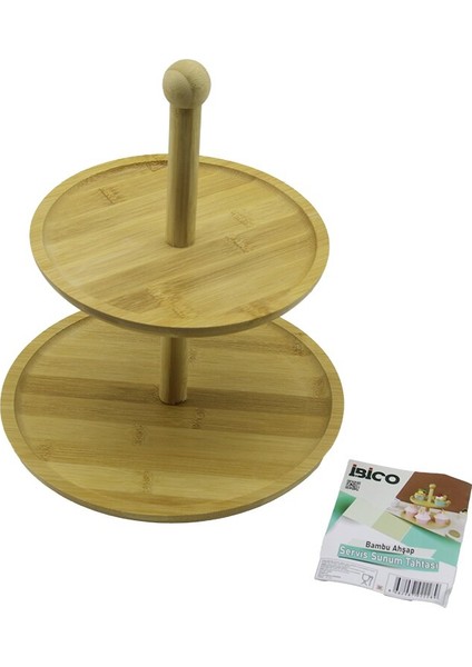 Yuvarlak 2 Katlı Ahşap - Bambu Servis Sunum Tahtası Çap: 20CM -- ÇAP:25CM (5067)