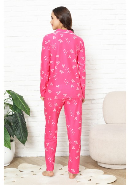 Kadın %100 Pamuk Pijama Takımı - Pat Yakalı-Baskılı ve Düğme Kapamalı 12354 indirimleri