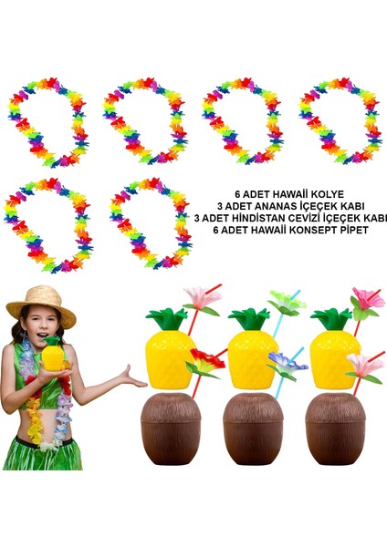 Tropikal Hawaii Parti Malzemeleri – Kolye, Pipet, Bardak Seti (5067)