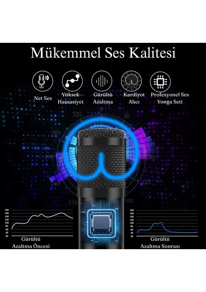 Profesyonel Kondansatör Mikrofon Seti Ayarlanabilir Stand USB Pc Bağlantılı Youtube Karaoke Podcast indirimleri