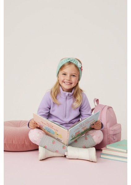 Kız Çocuk Uzun Kollu Mor Dik Yaka Yarım Fermuarlı Polar Üst - Kız Çocuk Sweatshirt, Kız Çocuk Polar fırsatları