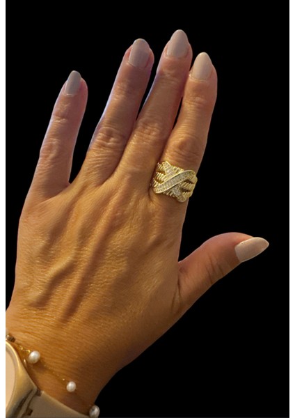 Çelik Gold Ayarlanabilir Dokulu Çapraz x Model Yüzük fiyatları