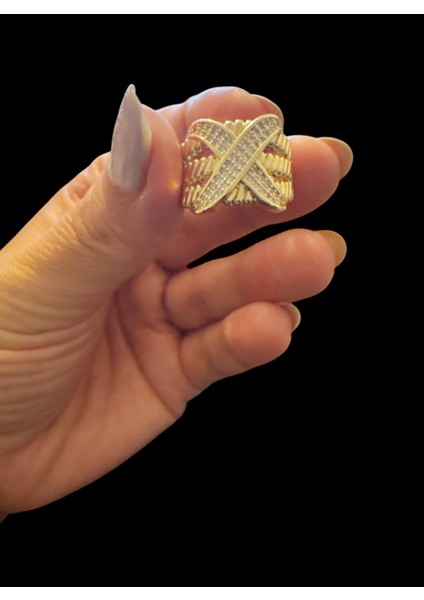 Çelik Gold Ayarlanabilir Dokulu Çapraz x Model Yüzük modelleri