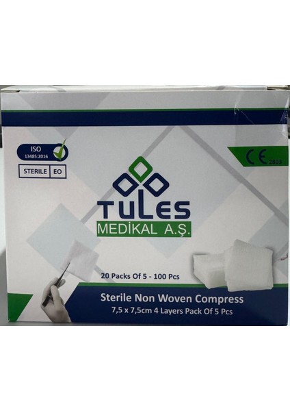 Steril Non Woven Kompres 7,5 x 7,5cm 4 Katlı 5 'li 20 PAKET-(100 Adet) 1 Paket