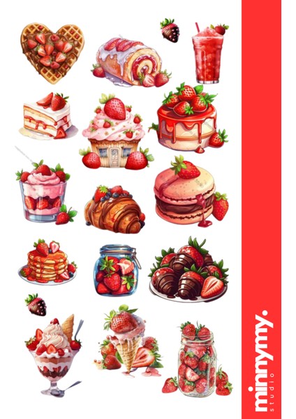 Strawberry Collection Sticker, Çıkartma, Ajanda, Günlük, Planlayıcı, Bullet Journal ,scrapbook