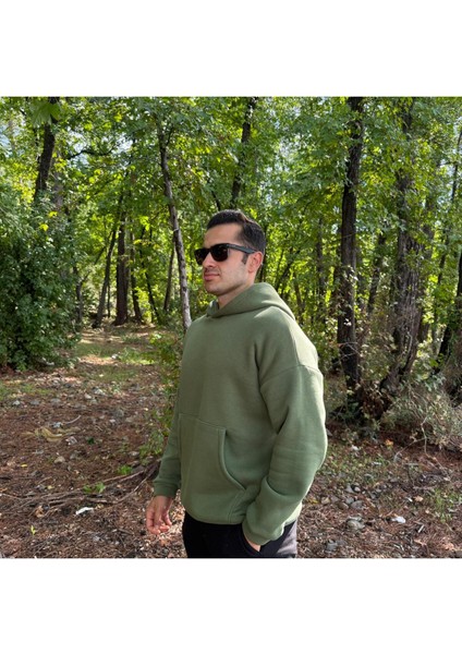 Erkek 3 Iplik Basic Oversize Kanguru Cepli Kapüşonlu Sweatshirt fiyatları