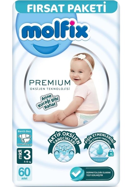 bulurum molfix premium bebek bezi fırsat paketi 3 beden 49 kg 60 adet