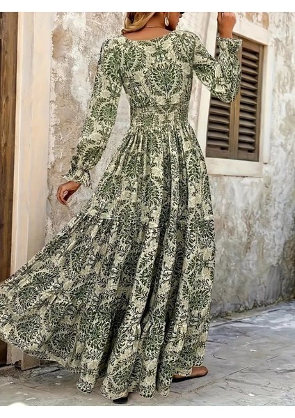 Kadın Uzun Kollu V Yakalı Desenli Süprem Elbise indirimleri