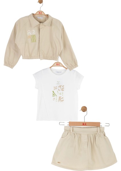 04-08 Yaş Kız Çocuk Vizon Üçlü Takım - Vizon