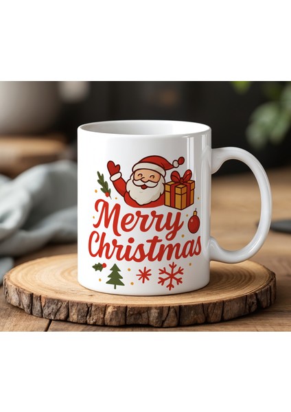 Yılbaşı Temalı Merry Christmas Baskılı Seramik Kupa Bardak 330 ml