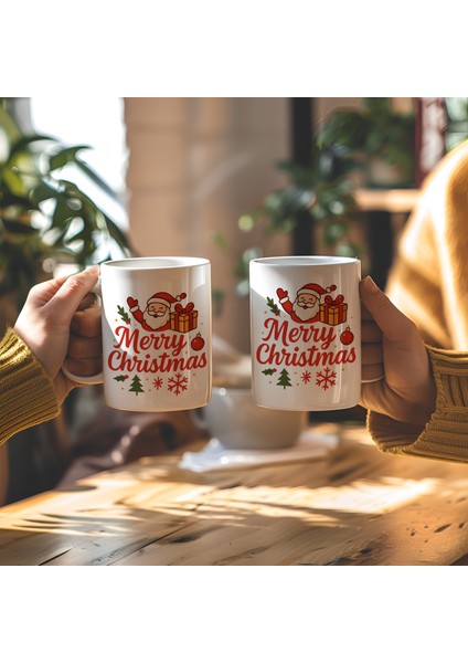 Yılbaşı Temalı Merry Christmas Baskılı Seramik Kupa Bardak 330 ml