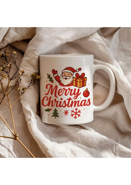 Yılbaşı Temalı Merry Christmas Baskılı Seramik Kupa Bardak 330 ml