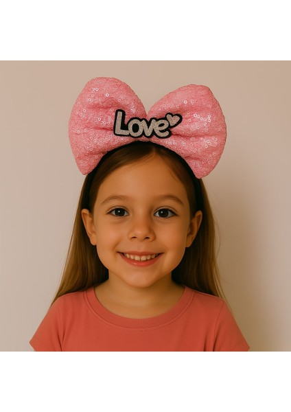 bulurum led ışıklı love yazılı fuşya fiyonk taç – kız çocuk parti tacı