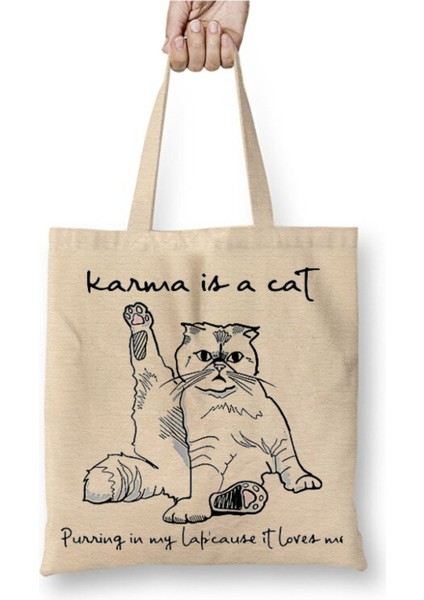Karma Is A Cat Taylor Swift Beyaz Bez Çanta Uzun Saplı Alışveriş Çantası Plaj Çantası