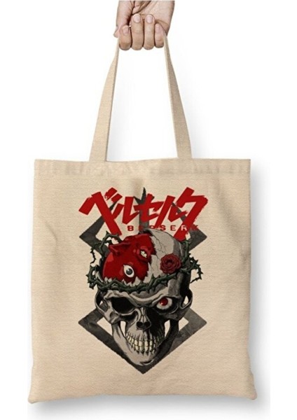 Berserk Skull Anime Bez Çanta Uzun Saplı Alışveriş Çantası Plaj Çantası