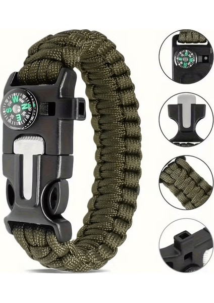 Alpera Camp - 5'i 1 Arada Çok Fonksiyonlu Outdoor Hayatta Kalma Bilekliği - Haki Yeşil Renk indirimleri