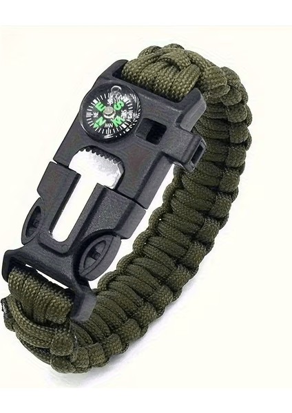 Alpera Camp - 5'i 1 Arada Çok Fonksiyonlu Outdoor Hayatta Kalma Bilekliği - Haki Yeşil Renk