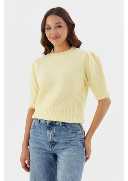 Kısa Balon Kol Triko Bluz Sarı
