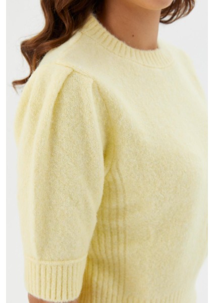 Kısa Balon Kol Triko Bluz Sarı fiyatları