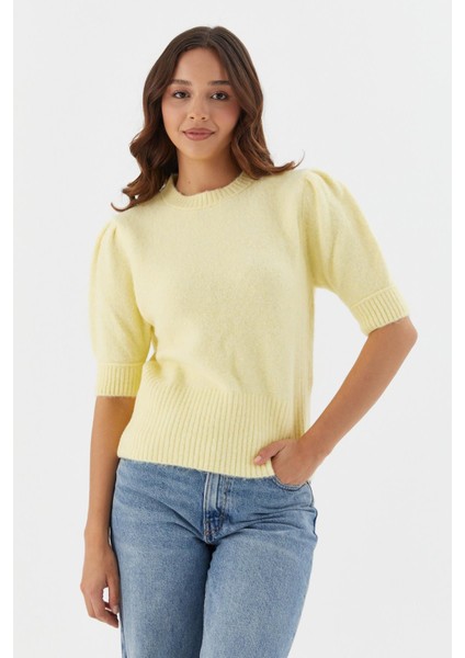 Kısa Balon Kol Triko Bluz Sarı modelleri