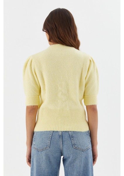 Kısa Balon Kol Triko Bluz Sarı indirimleri