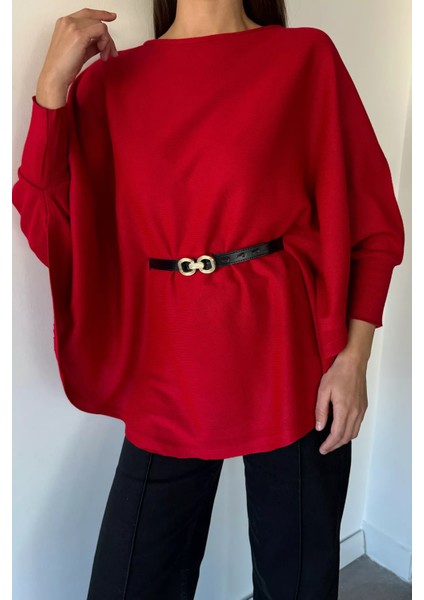 Kadın Kemerli Triko Panço P-00018998