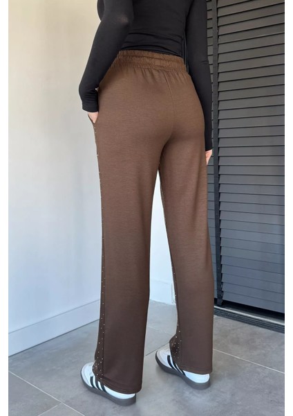 Kadın Yüksek Bel Taş Işlemeli Çift Cepli Bel Lastikli Pantolon P-00018985 modelleri