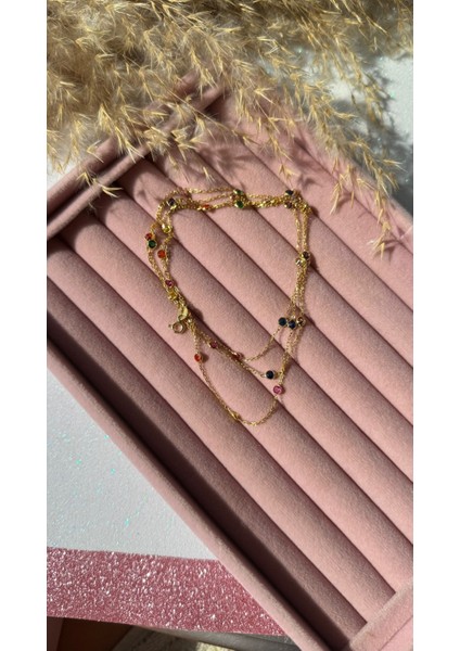 Altın Kaplama Kibar ve Zarif Rengarenk Renkli Taşlı Kolye 925 Ayar Gümüş Renkli Zincir Bel Zinciri fırsatları