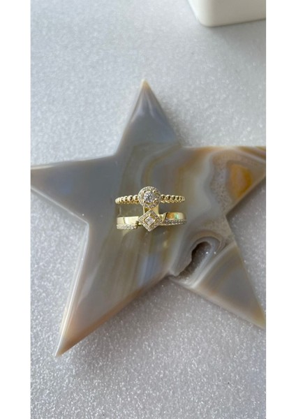 Altın Kaplama 2'li Model Oval ve Baklava Model Yüzük 925 Ayar Gümüş Ithal fiyatları